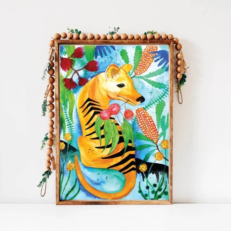 Art Print - Flora and Fauna - The Tasmanian Tiger "Tigress" Thylacine (Colour)