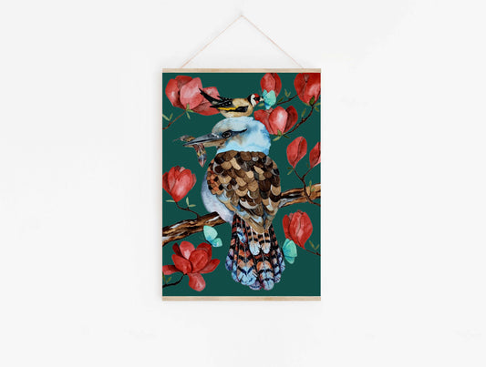Art Print - Tasmanian Flora and Fauna - Kookaburra European Goldfinch Art Print