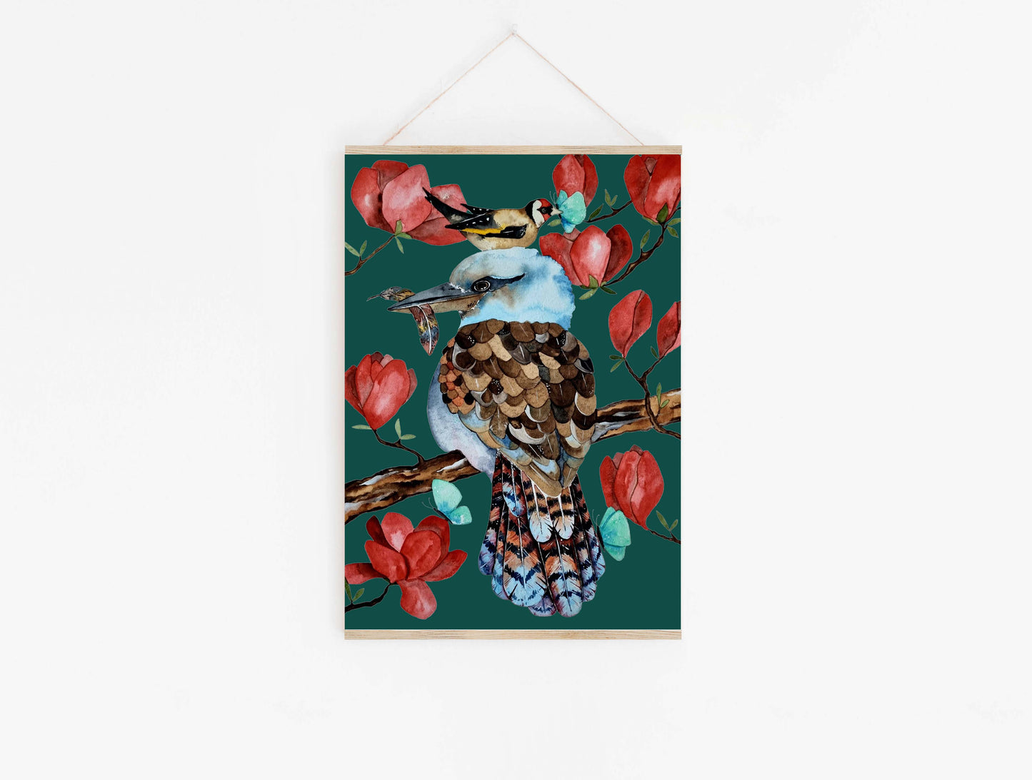 Art Print - Tasmanian Flora and Fauna - Kookaburra European Goldfinch Art Print