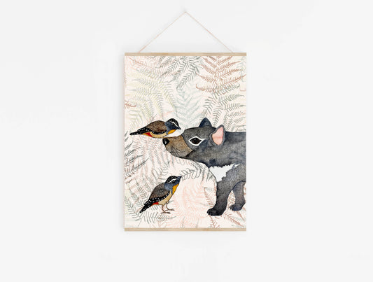 Art Print - Flora and Fauna - Tasmanian Devil and Forty Spotted Pardalote