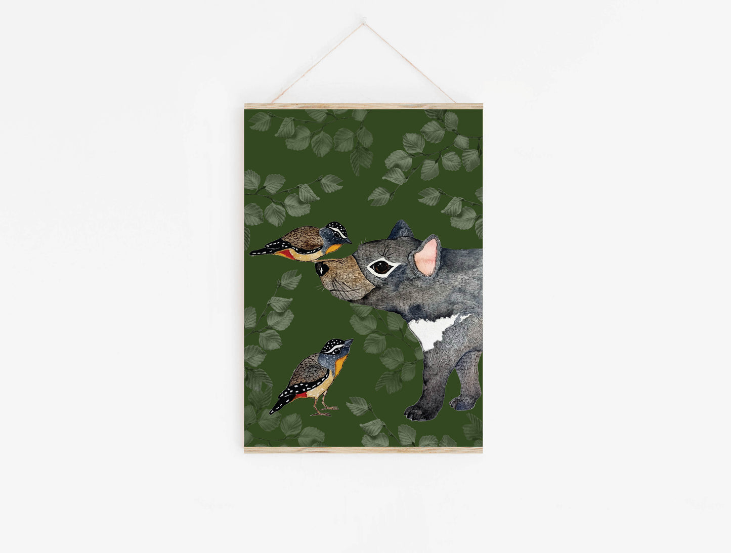 Tasmanian art print - Tasmanian Devil and Pardalote