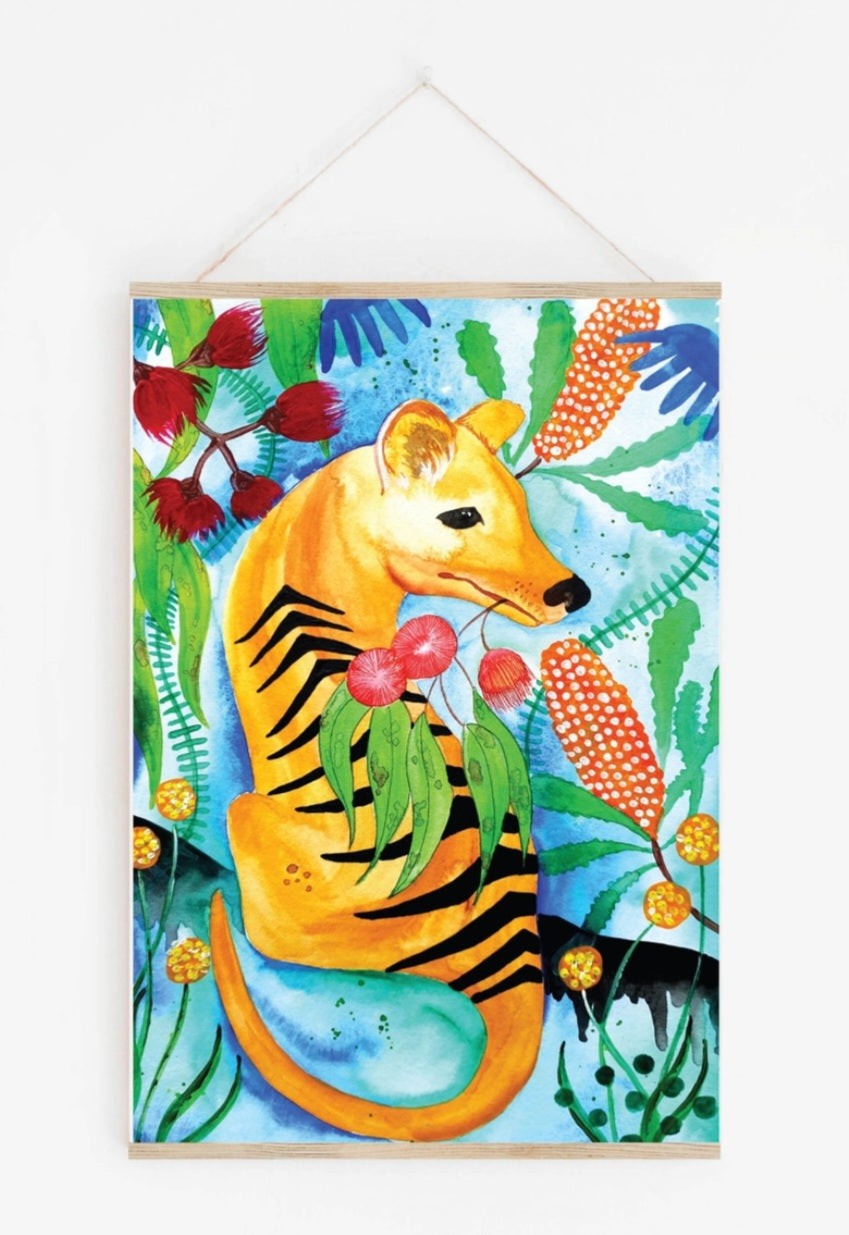 Art Print - Flora and Fauna - The Tasmanian Tiger "Tigress" Thylacine (Colour)