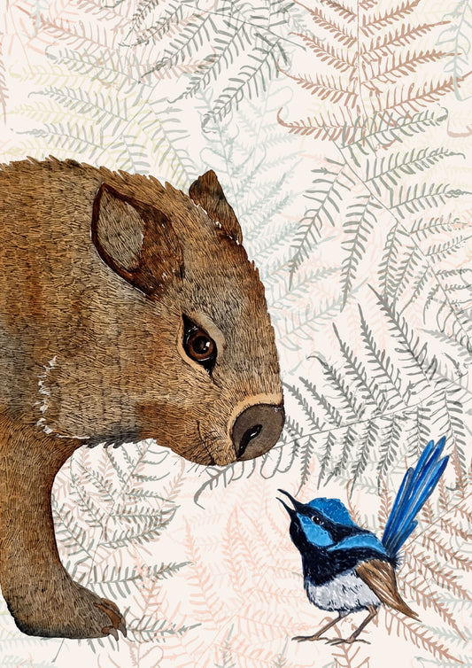 Art Print - Flora and Fauna - Wombat and Wren