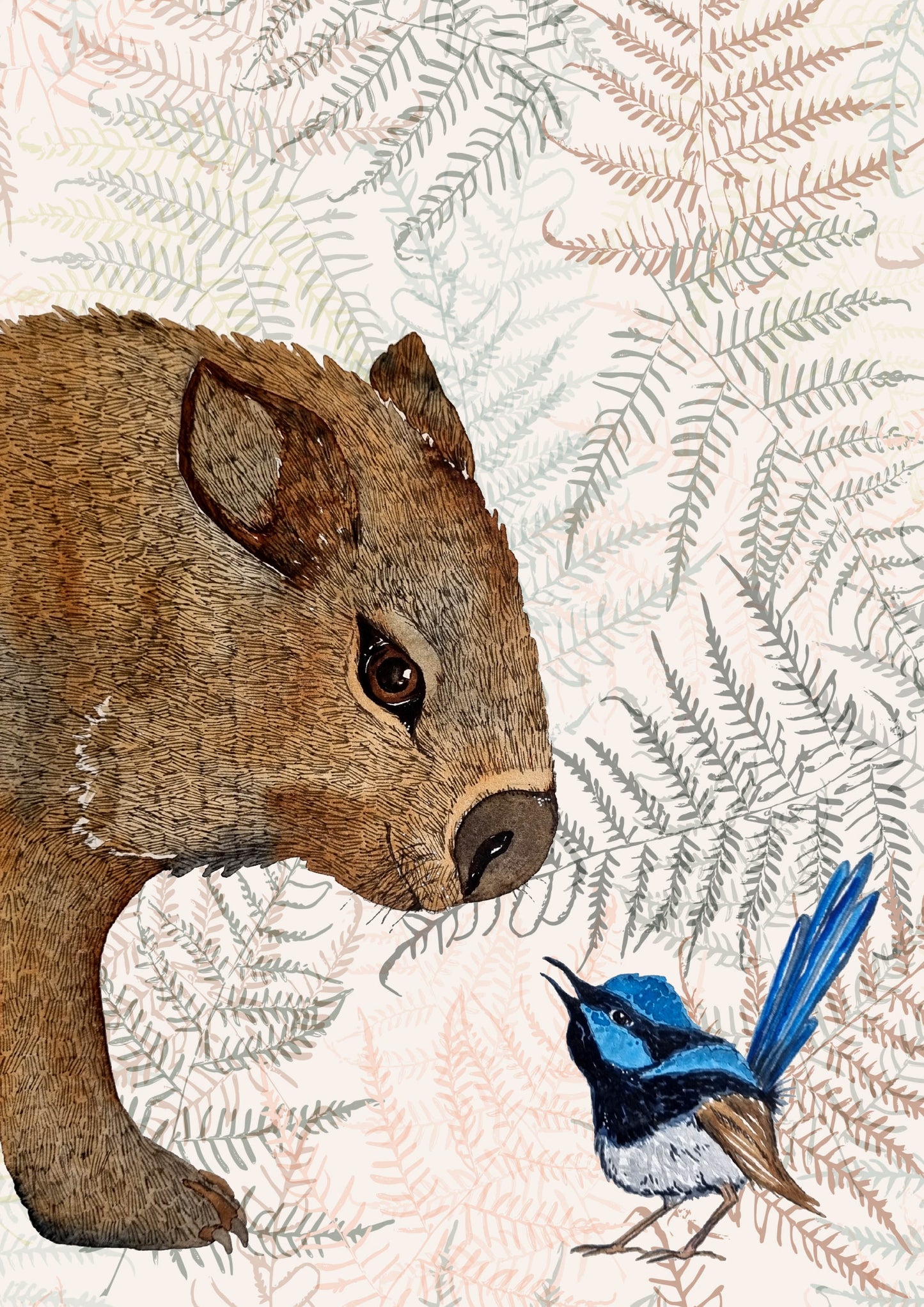 Art Print - Flora and Fauna - Wombat and Wren