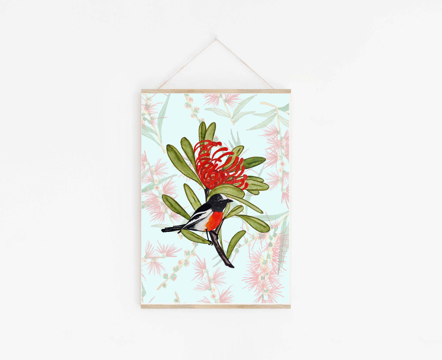 Art Print - Waratah and Scarlet Robin -A5