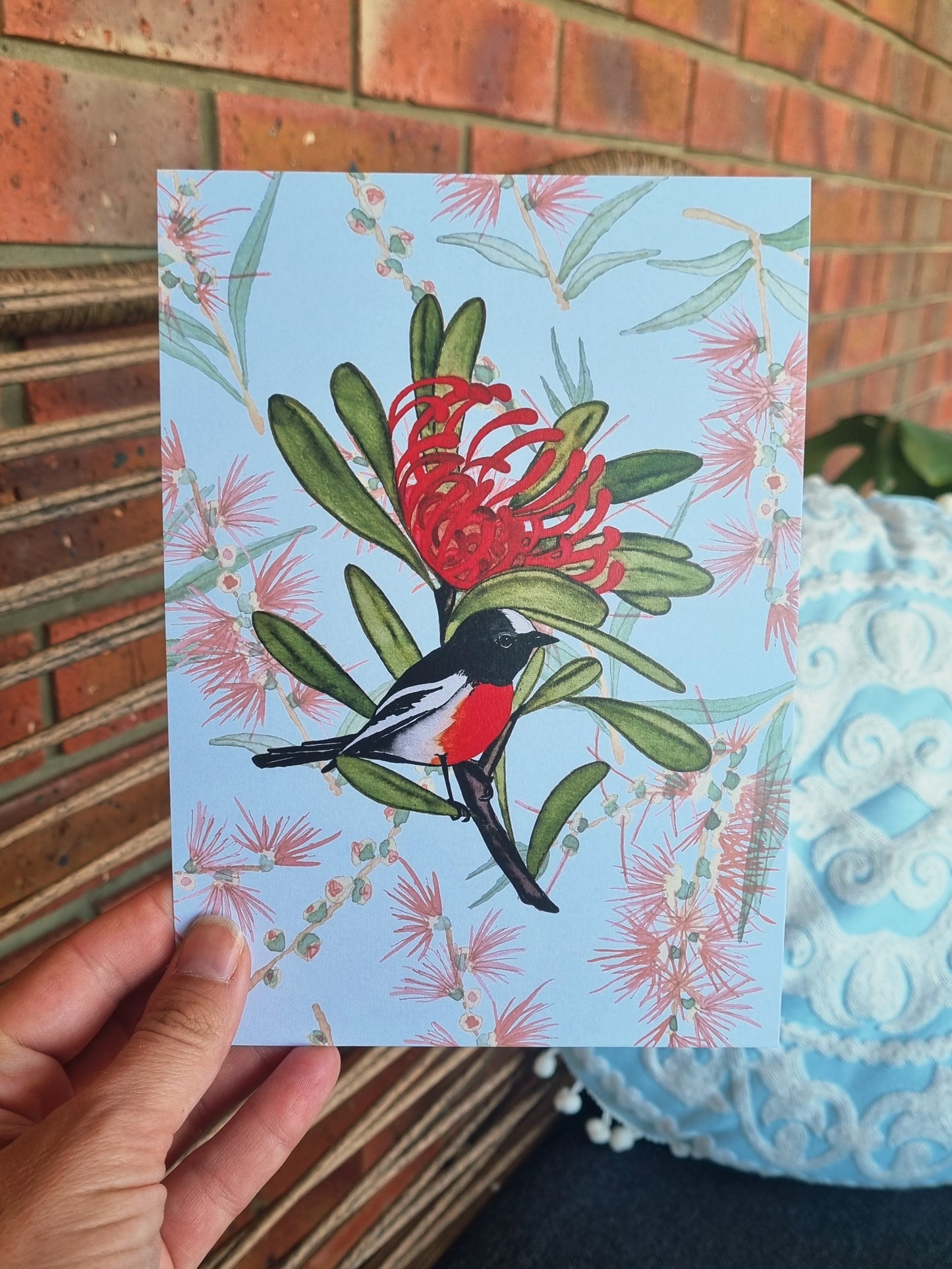 Art Print - Waratah and Scarlet Robin -A5