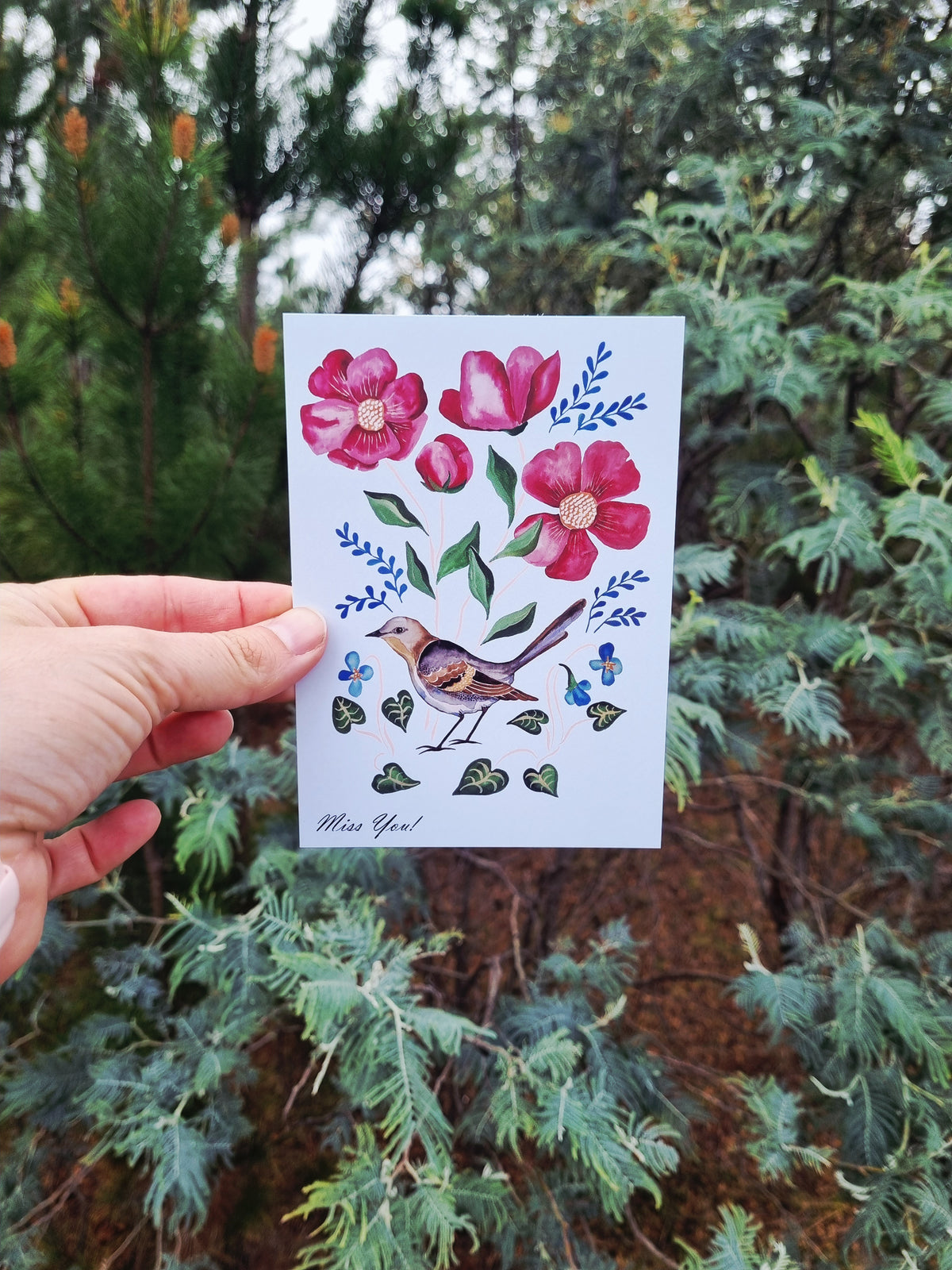Postcard of Australia - Miss you - Garden Birds