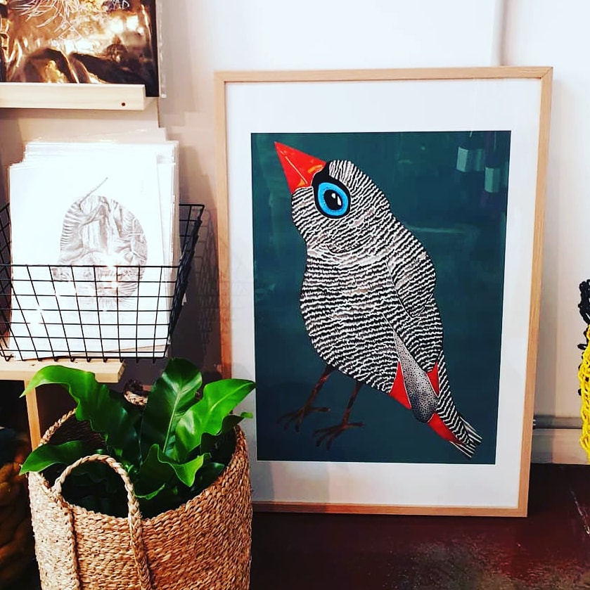 Art Print - Tasmanian Flora and Fauna - Franklyn the Firetail Finch